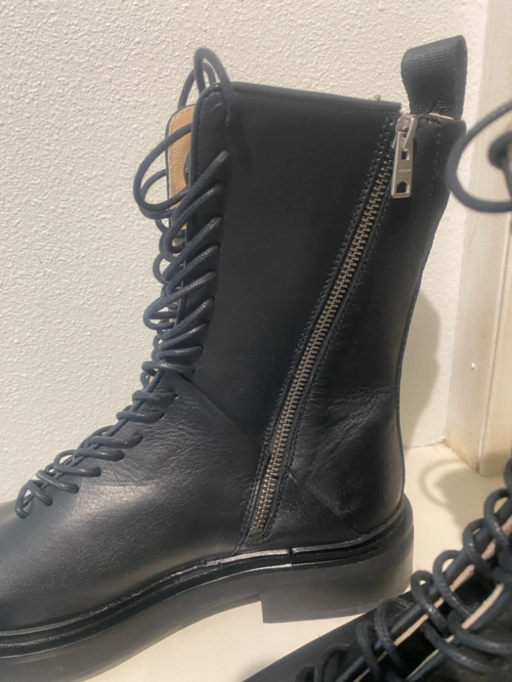 All Saints Women's Black Lace-Up Leather Combat Moto Military Mina Boots New  8 - Picture 6 of 13